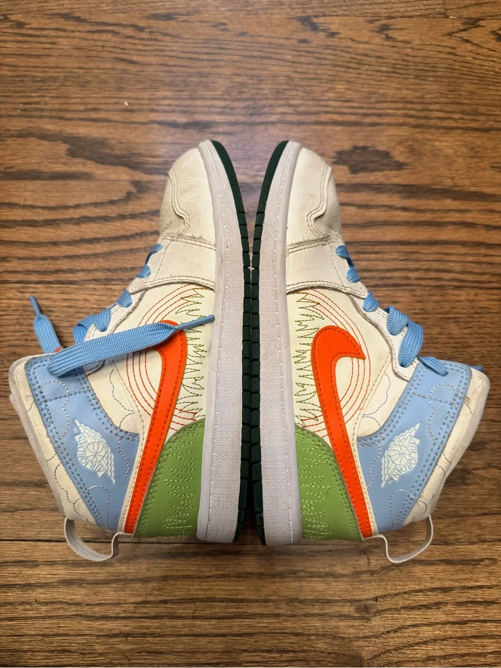 Nike Air Jordan 1 Mid SE Stitch GS Youth 3Y DX2461-100 Orange Psychic Blue